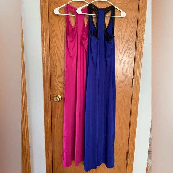 Fabletics Maxi Dress Racerback Mesh Size Small Blue Pink - Picture 8 of 15